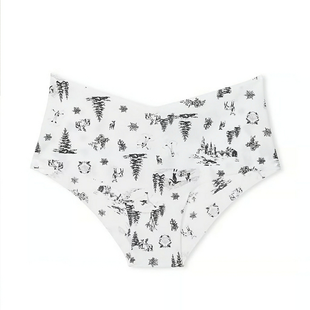 Victoria's Secret No Show Cheeky Hipster Panty in White Winter Toile Size L